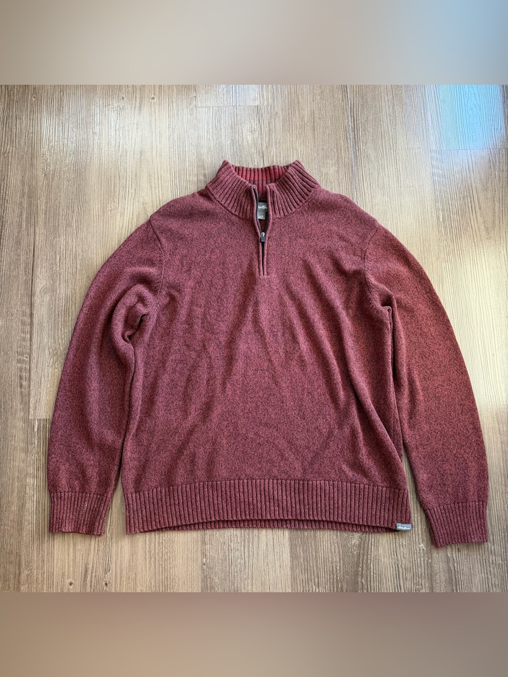 Eddie Bauer Men’s XL 100% Cotton Burgundy Quarter Zip Mock Neck Sweater